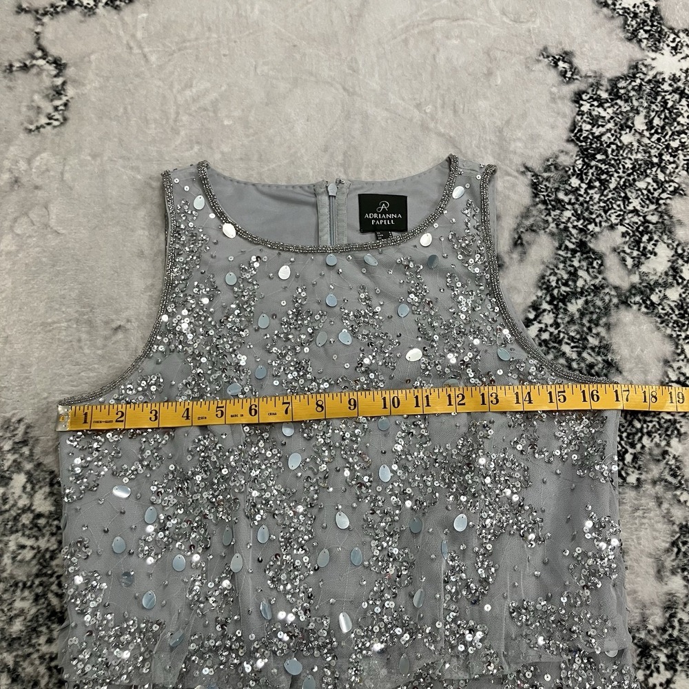 Adrianna Papell Beaded Sequin Cocktail Dress Gray Sleeveless Womens Size 8 - Picture 2 of 15